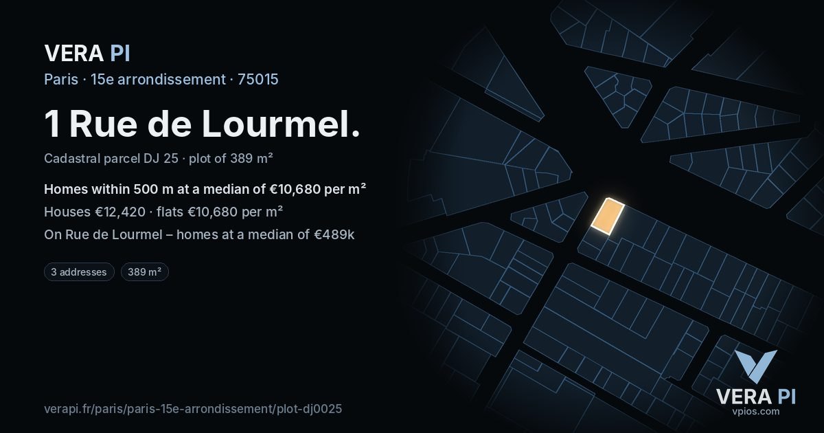 1 Rue de Lourmel, 15e arrondissement at night – the plot lit, the parcels around coloured by the prices near them