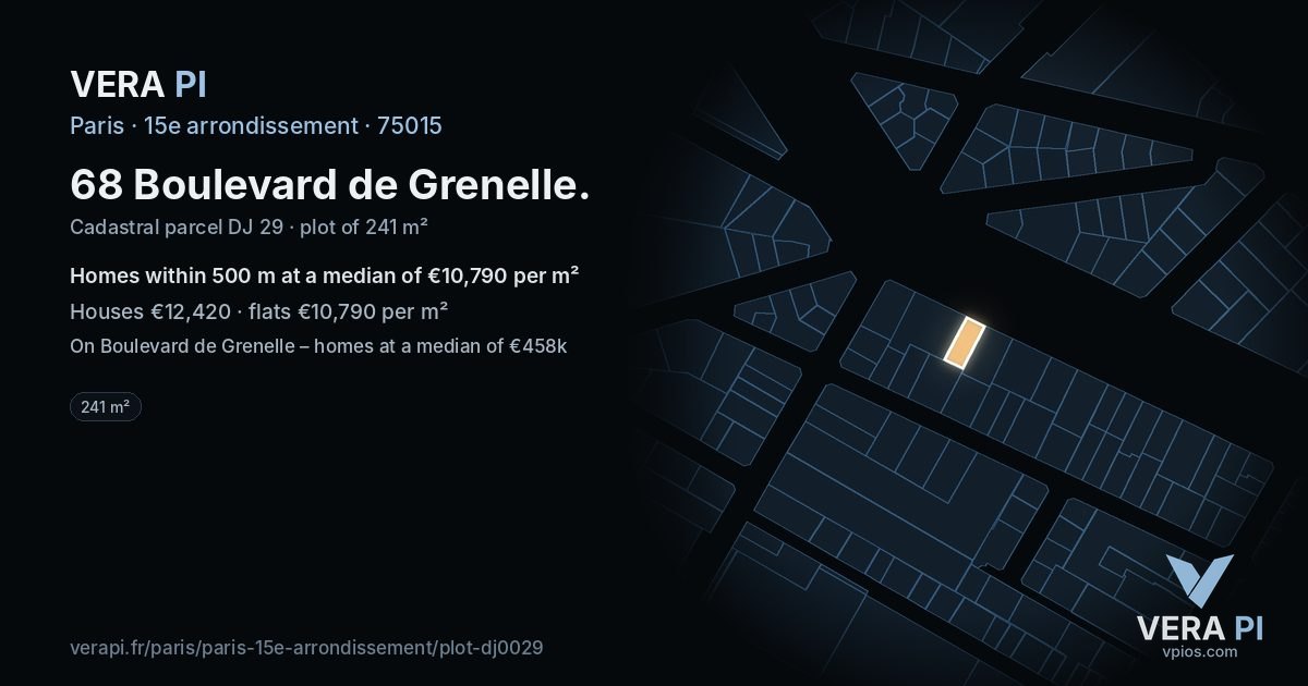 68 Boulevard de Grenelle, 15e arrondissement at night – the plot lit, the parcels around coloured by the prices near them