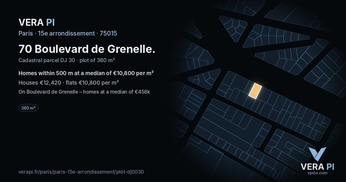 70 Boulevard de Grenelle, 15e arrondissement at night – the plot lit, the parcels around coloured by the prices near them