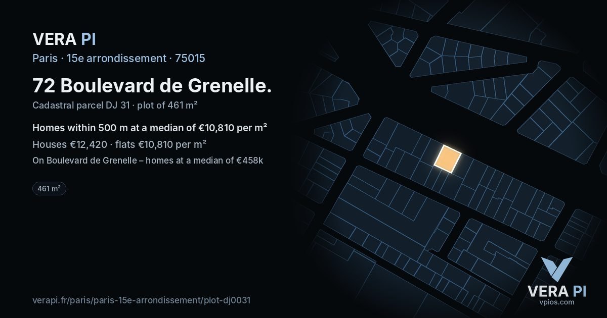 72 Boulevard de Grenelle, 15e arrondissement at night – the plot lit, the parcels around coloured by the prices near them