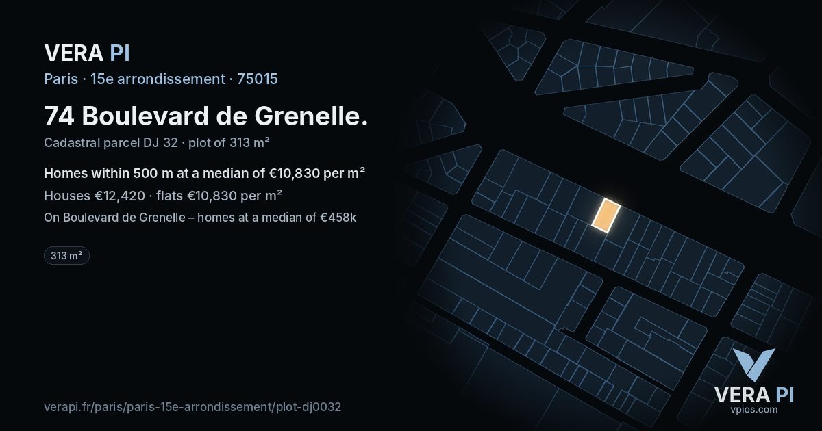 74 Boulevard de Grenelle, 15e arrondissement at night – the plot lit, the parcels around coloured by the prices near them