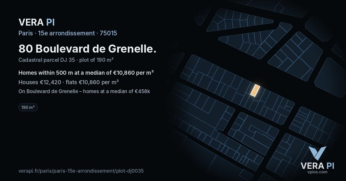 80 Boulevard de Grenelle, 15e arrondissement at night – the plot lit, the parcels around coloured by the prices near them