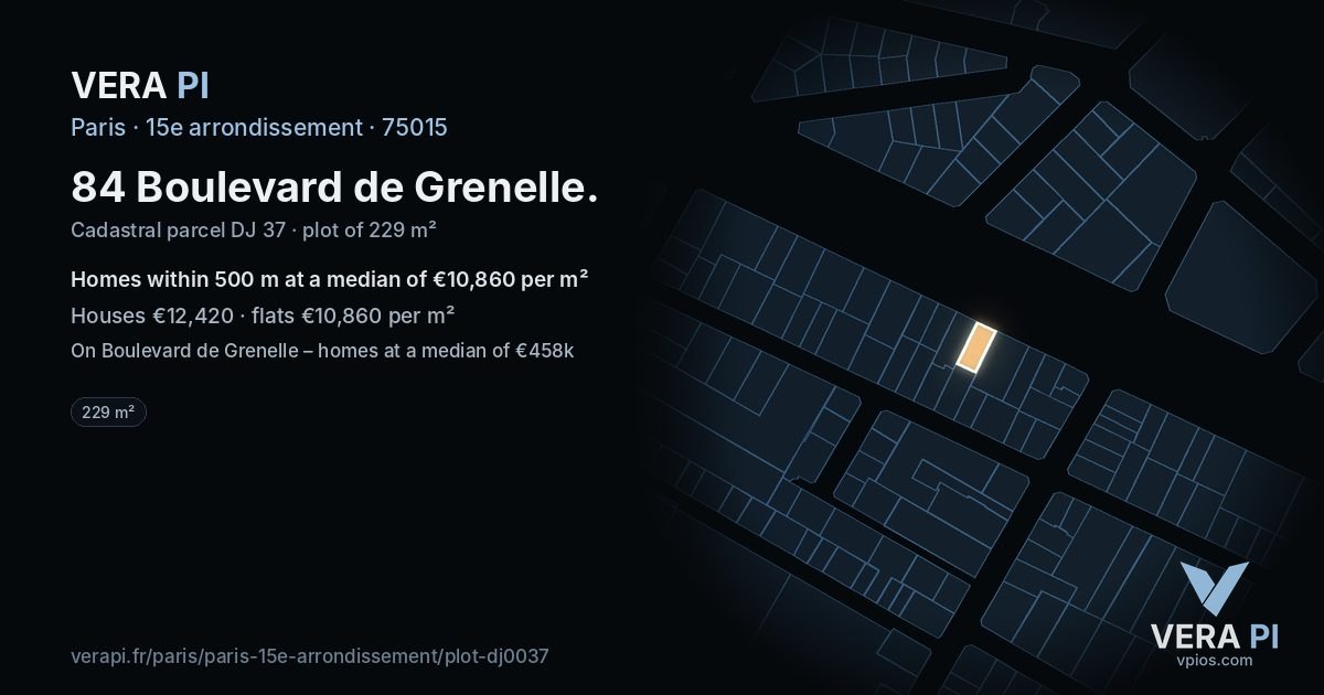 84 Boulevard de Grenelle, 15e arrondissement at night – the plot lit, the parcels around coloured by the prices near them