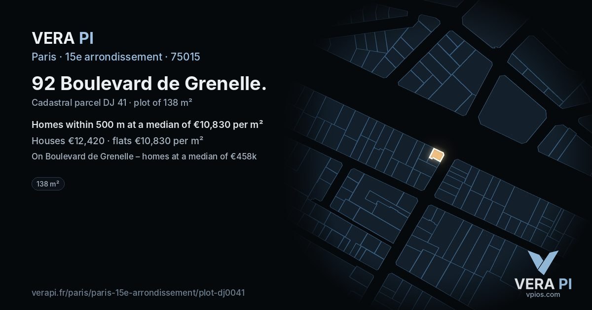 92 Boulevard de Grenelle, 15e arrondissement at night – the plot lit, the parcels around coloured by the prices near them