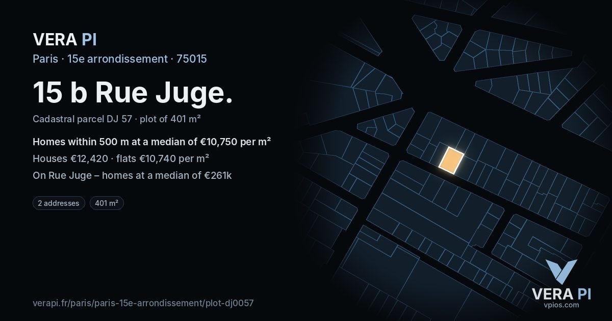 15 b Rue Juge, 15e arrondissement at night – the plot lit, the parcels around coloured by the prices near them