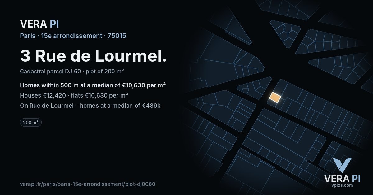 3 Rue de Lourmel, 15e arrondissement at night – the plot lit, the parcels around coloured by the prices near them