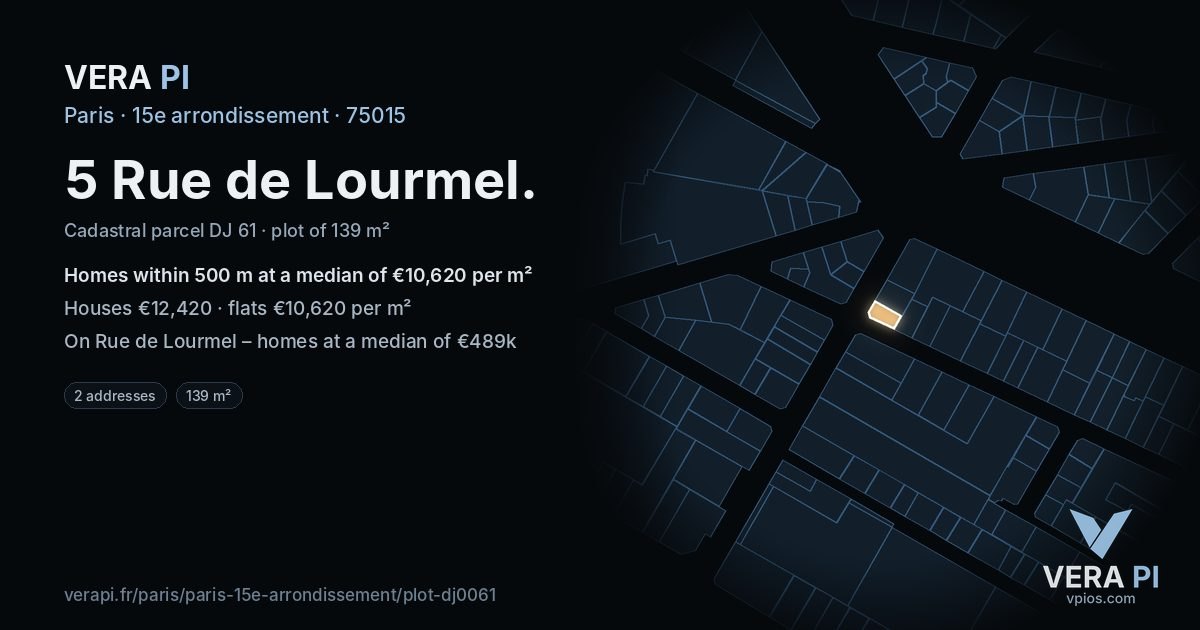 5 Rue de Lourmel, 15e arrondissement at night – the plot lit, the parcels around coloured by the prices near them