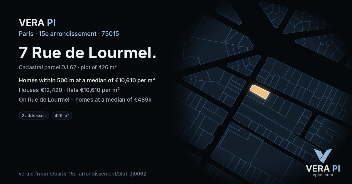 7 Rue de Lourmel, 15e arrondissement at night – the plot lit, the parcels around coloured by the prices near them
