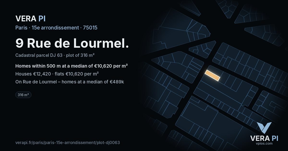 9 Rue de Lourmel, 15e arrondissement at night – the plot lit, the parcels around coloured by the prices near them