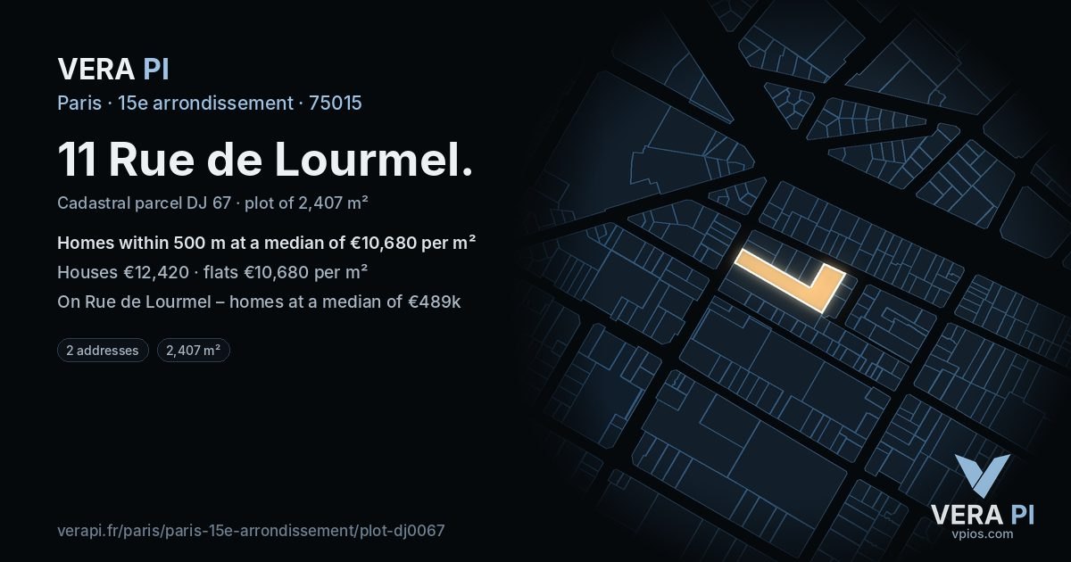 11 Rue de Lourmel, 15e arrondissement at night – the plot lit, the parcels around coloured by the prices near them