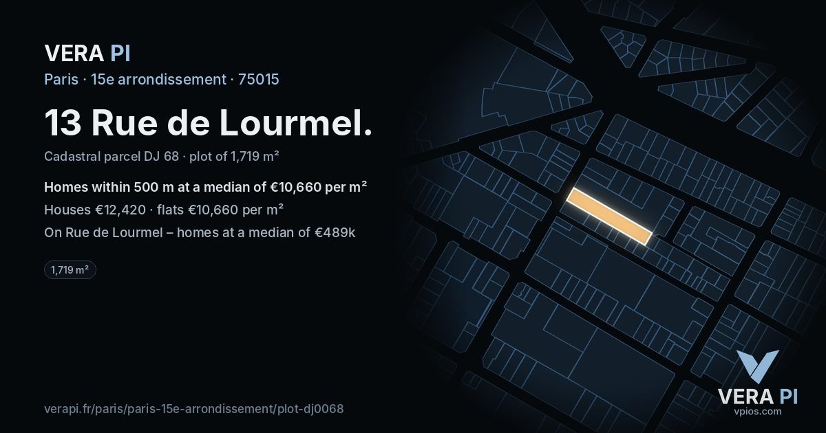 13 Rue de Lourmel, 15e arrondissement at night – the plot lit, the parcels around coloured by the prices near them