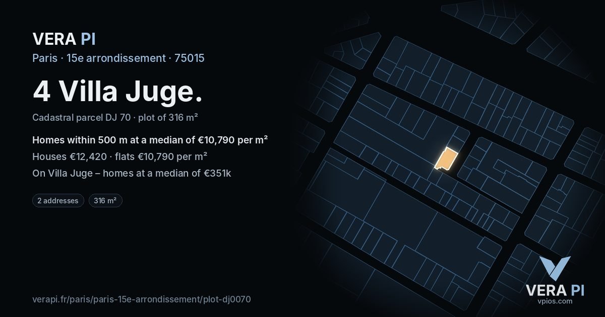 4 Villa Juge, 15e arrondissement at night – the plot lit, the parcels around coloured by the prices near them
