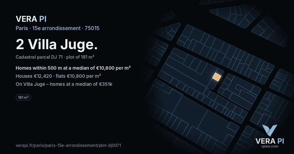 2 Villa Juge, 15e arrondissement at night – the plot lit, the parcels around coloured by the prices near them