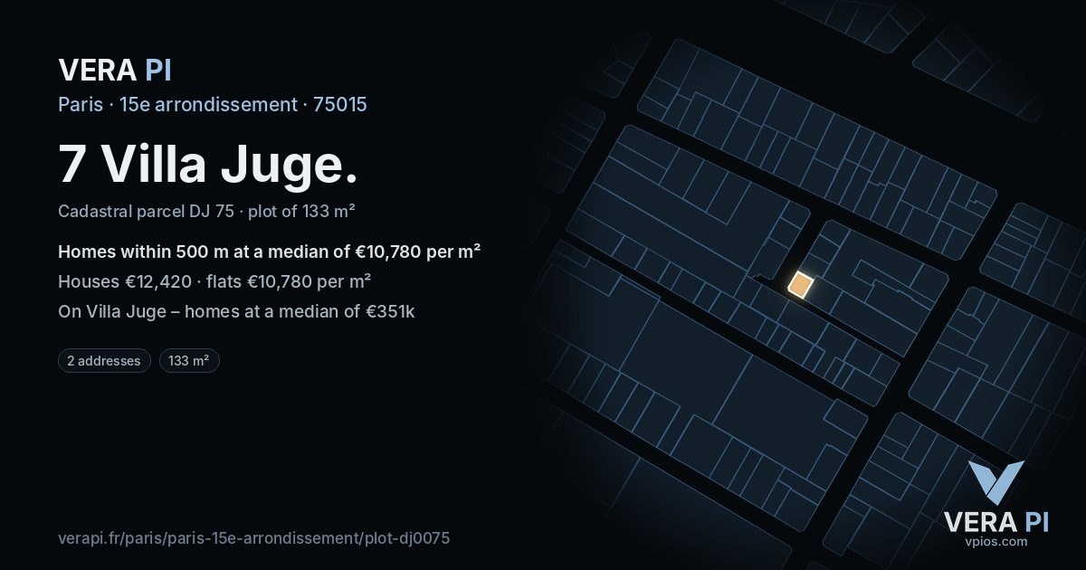 7 Villa Juge, 15e arrondissement at night – the plot lit, the parcels around coloured by the prices near them