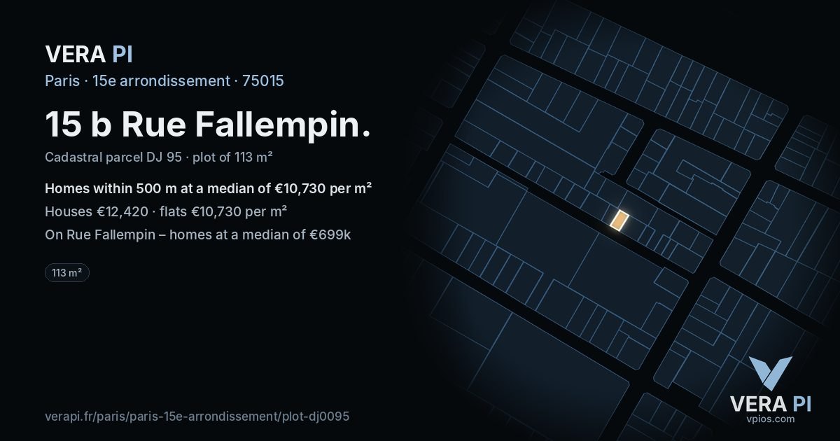 15 b Rue Fallempin, 15e arrondissement at night – the plot lit, the parcels around coloured by the prices near them
