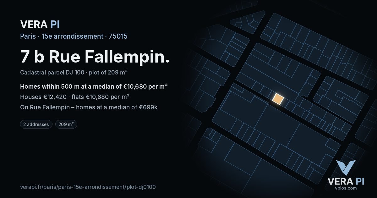 7 b Rue Fallempin, 15e arrondissement at night – the plot lit, the parcels around coloured by the prices near them