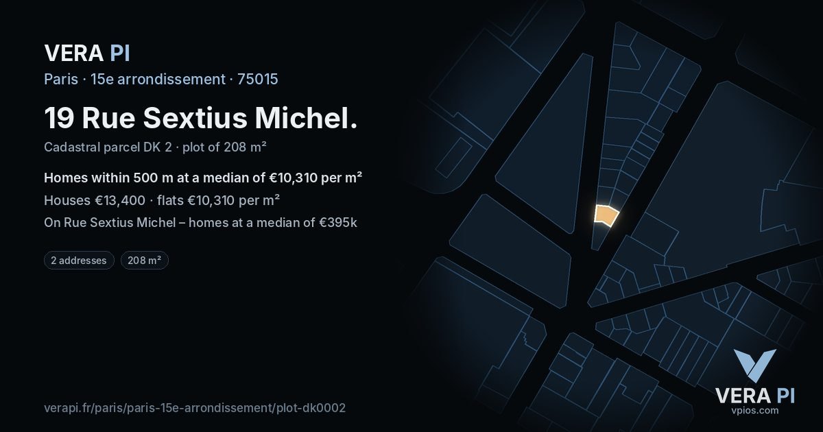 19 Rue Sextius Michel, 15e arrondissement at night – the plot lit, the parcels around coloured by the prices near them