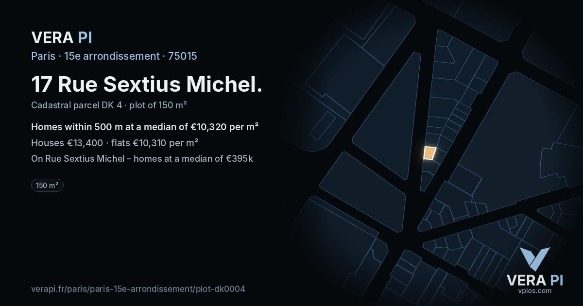 17 Rue Sextius Michel, 15e arrondissement at night – the plot lit, the parcels around coloured by the prices near them