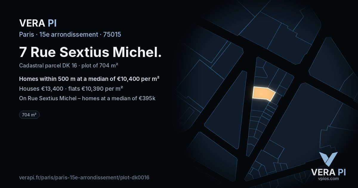 7 Rue Sextius Michel, 15e arrondissement at night – the plot lit, the parcels around coloured by the prices near them