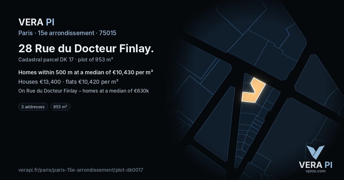 28 Rue du Docteur Finlay, 15e arrondissement at night – the plot lit, the parcels around coloured by the prices near them
