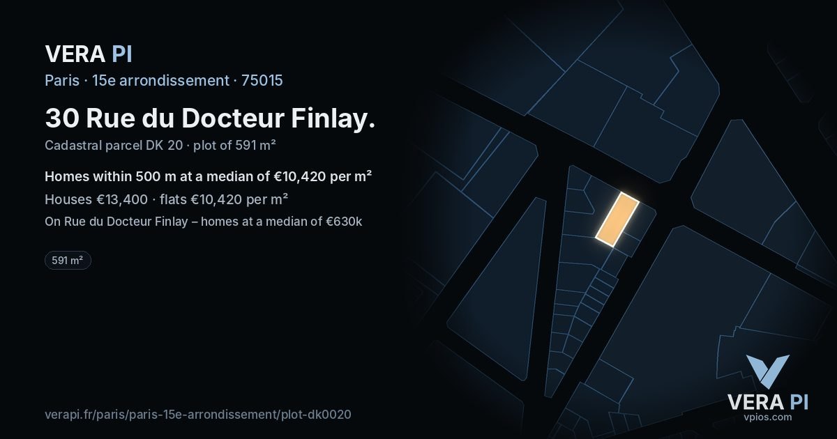 30 Rue du Docteur Finlay, 15e arrondissement at night – the plot lit, the parcels around coloured by the prices near them