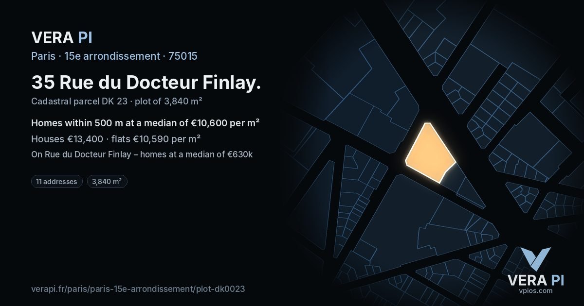 35 Rue du Docteur Finlay, 15e arrondissement at night – the plot lit, the parcels around coloured by the prices near them