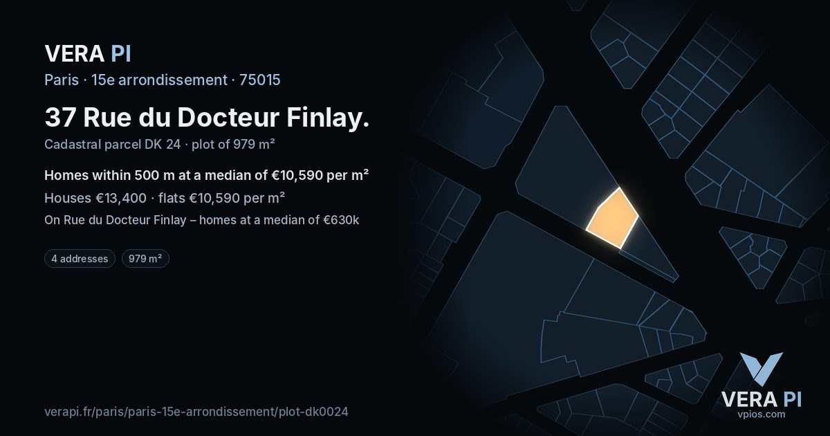 37 Rue du Docteur Finlay, 15e arrondissement at night – the plot lit, the parcels around coloured by the prices near them
