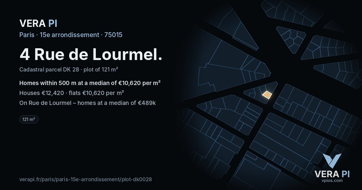 4 Rue de Lourmel, 15e arrondissement at night – the plot lit, the parcels around coloured by the prices near them