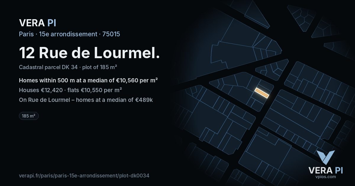 12 Rue de Lourmel, 15e arrondissement at night – the plot lit, the parcels around coloured by the prices near them