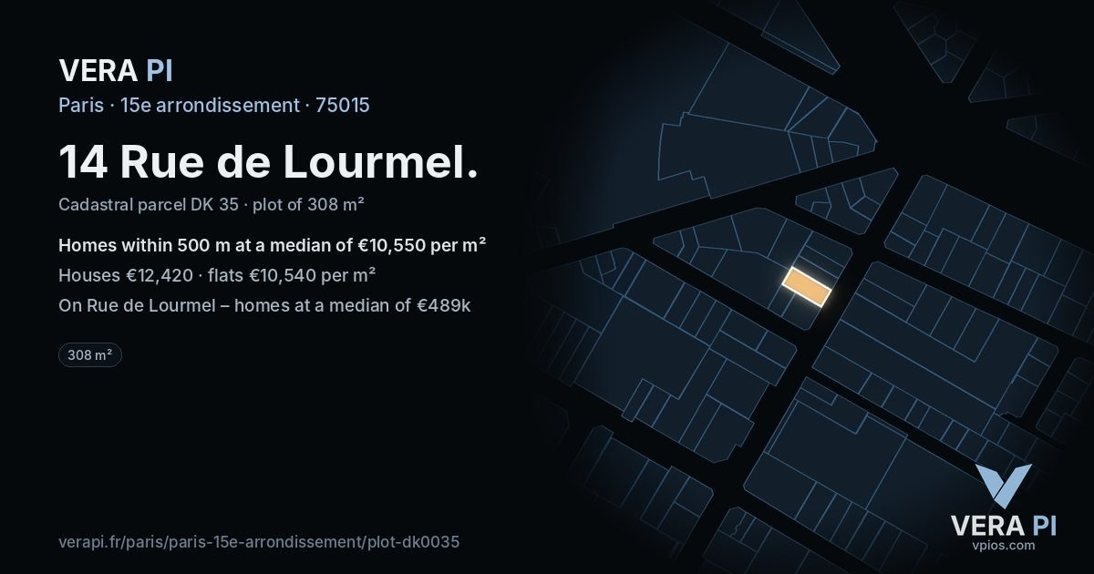 14 Rue de Lourmel, 15e arrondissement at night – the plot lit, the parcels around coloured by the prices near them