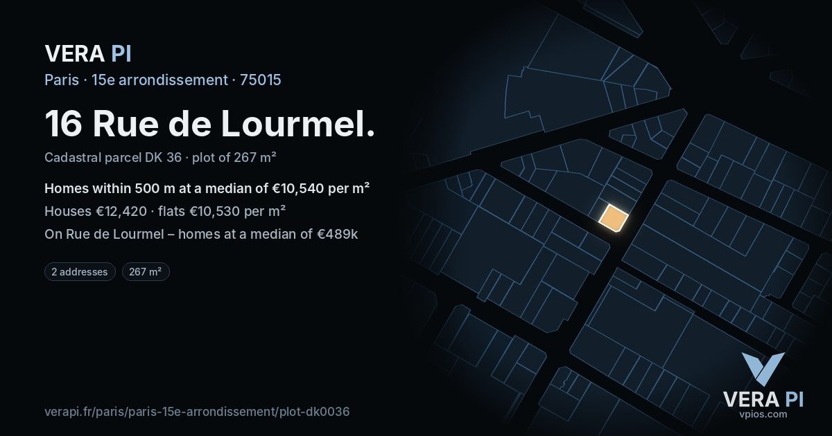 16 Rue de Lourmel, 15e arrondissement at night – the plot lit, the parcels around coloured by the prices near them