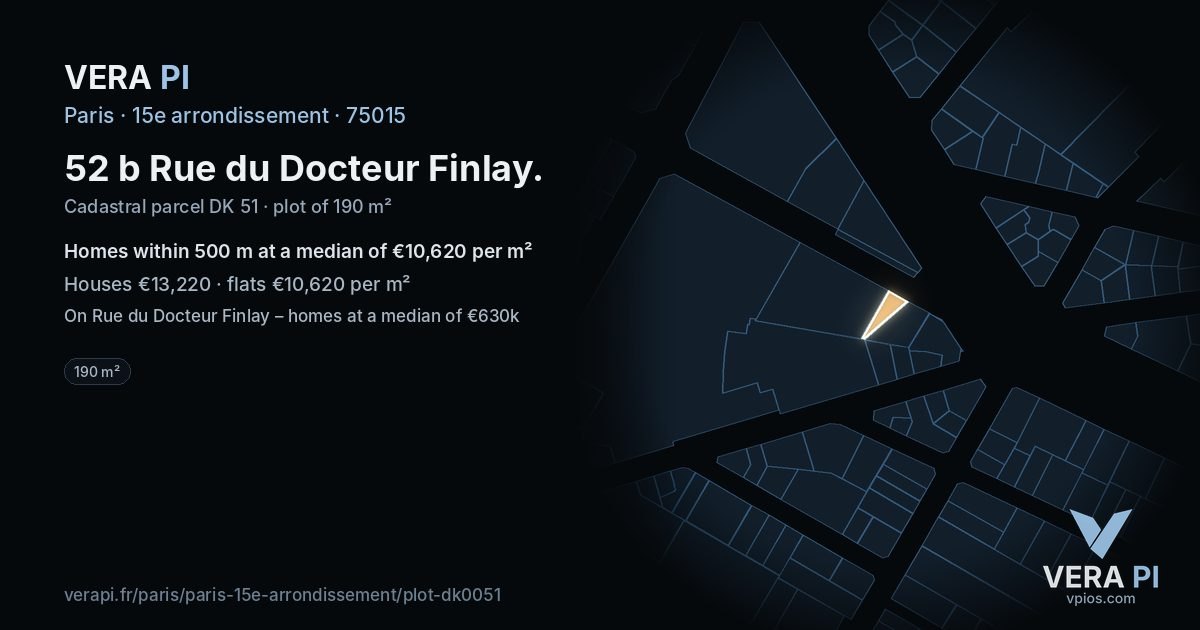 52 b Rue du Docteur Finlay, 15e arrondissement at night – the plot lit, the parcels around coloured by the prices near them