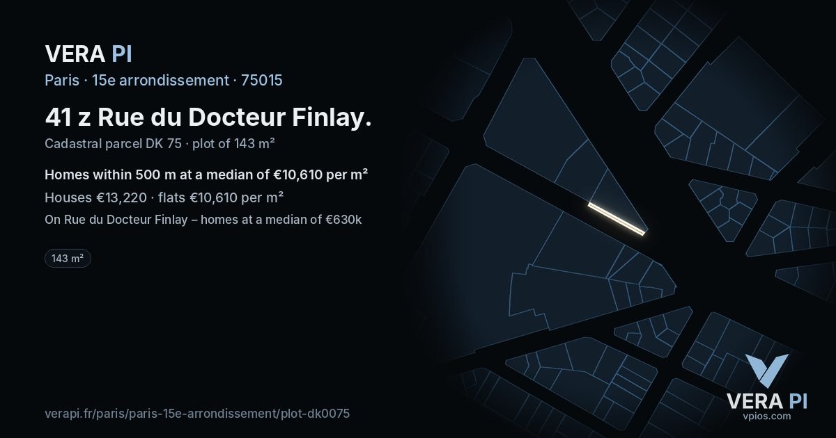 41 z Rue du Docteur Finlay, 15e arrondissement at night – the plot lit, the parcels around coloured by the prices near them