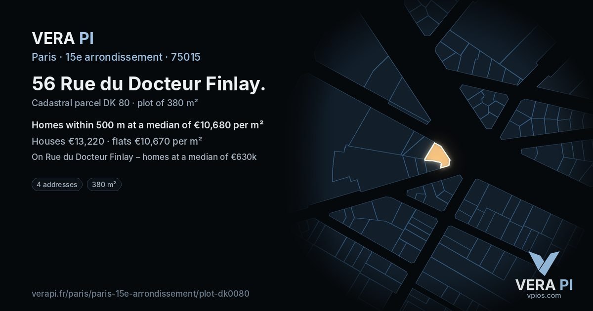 56 Rue du Docteur Finlay, 15e arrondissement at night – the plot lit, the parcels around coloured by the prices near them