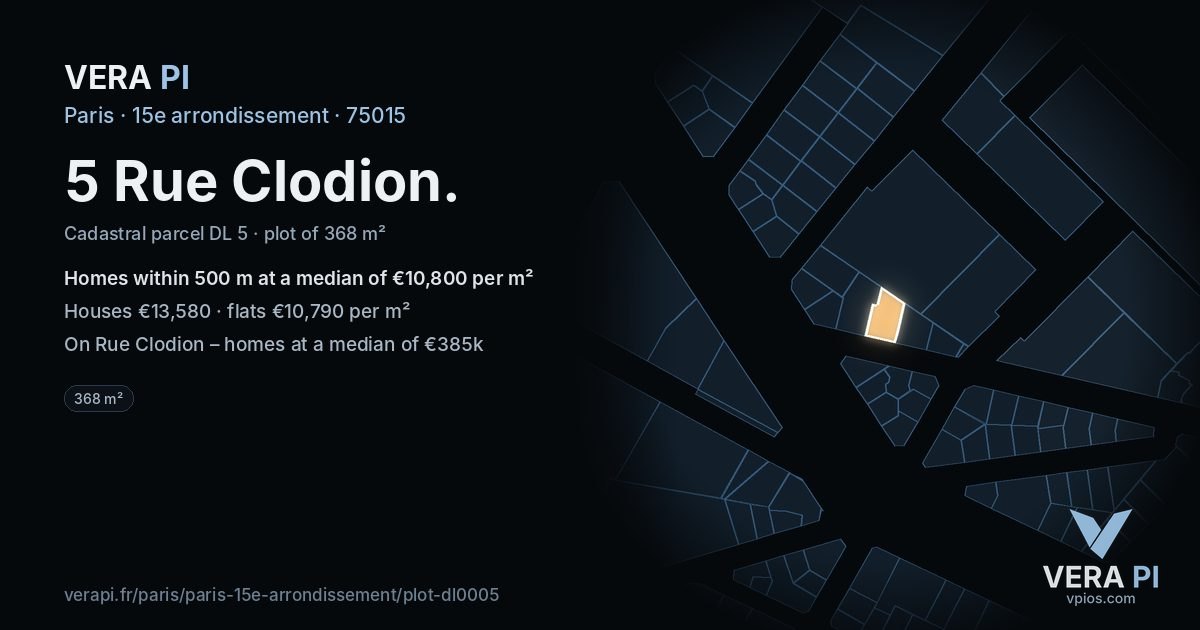 5 Rue Clodion, 15e arrondissement at night – the plot lit, the parcels around coloured by the prices near them