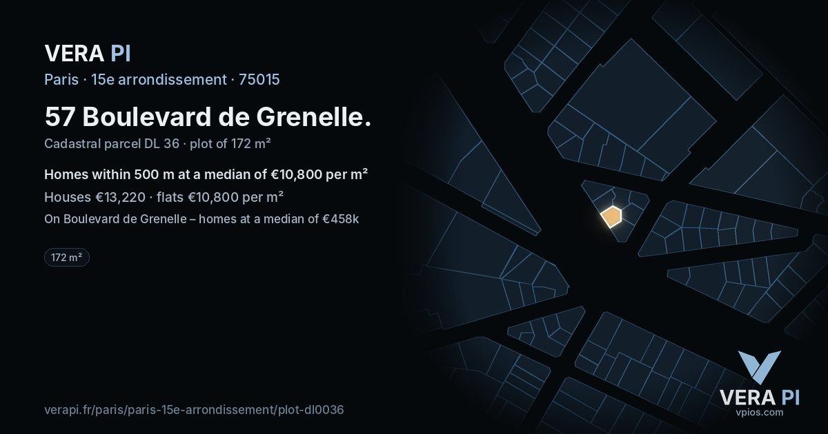 57 Boulevard de Grenelle, 15e arrondissement at night – the plot lit, the parcels around coloured by the prices near them