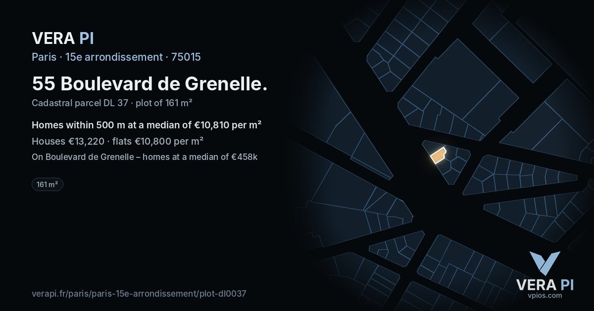 55 Boulevard de Grenelle, 15e arrondissement at night – the plot lit, the parcels around coloured by the prices near them
