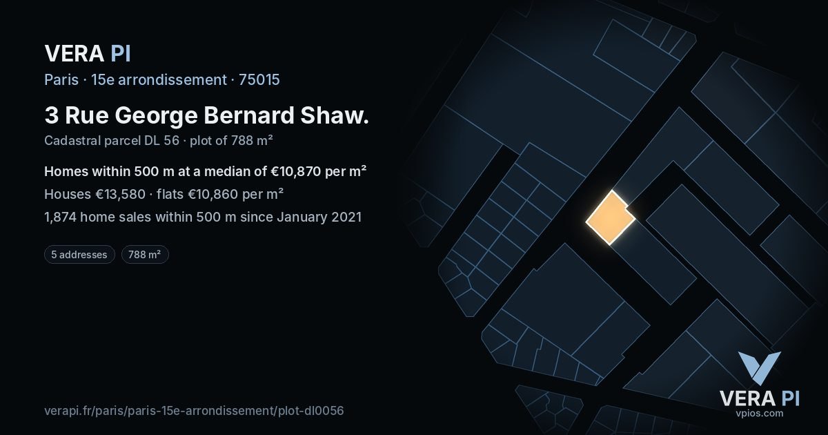 3 Rue George Bernard Shaw, 15e arrondissement at night – the plot lit, the parcels around coloured by the prices near them