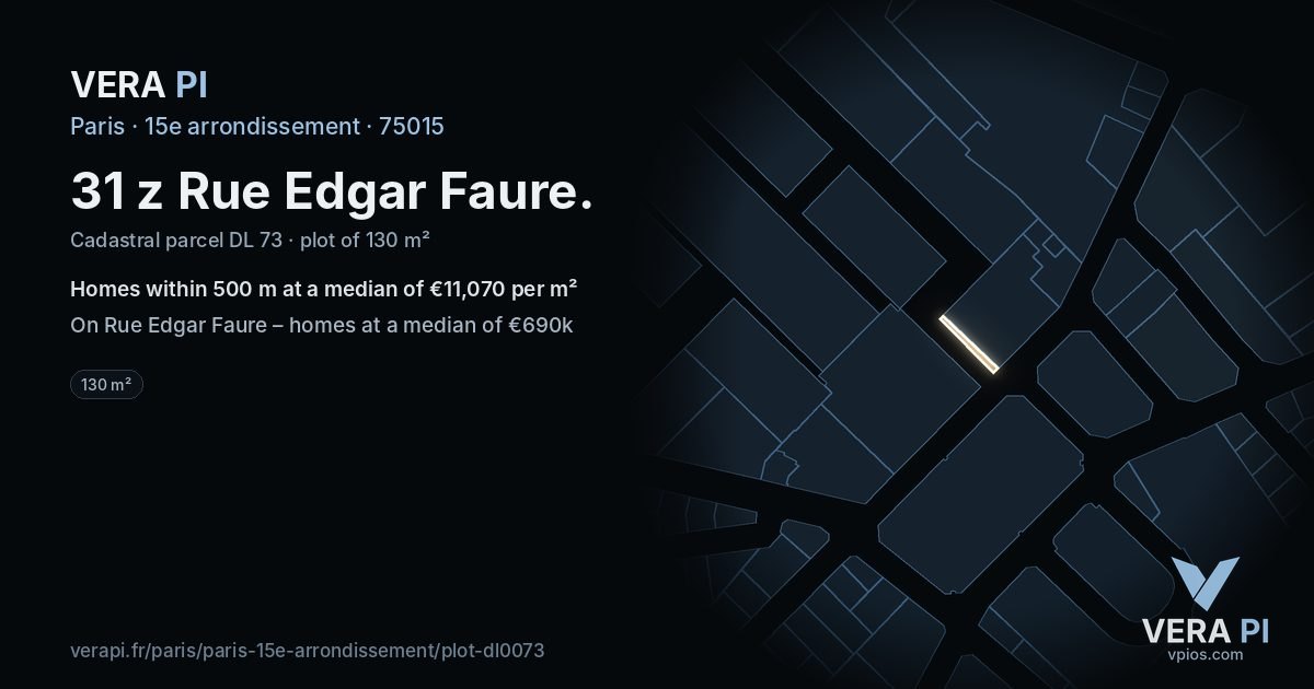 31 z Rue Edgar Faure, 15e arrondissement at night – the plot lit, the parcels around coloured by the prices near them