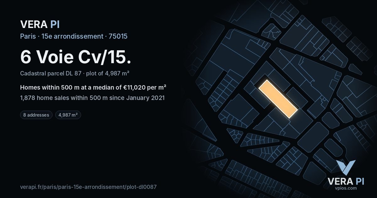 6 Voie Cv/15, 15e arrondissement at night – the plot lit, the parcels around coloured by the prices near them