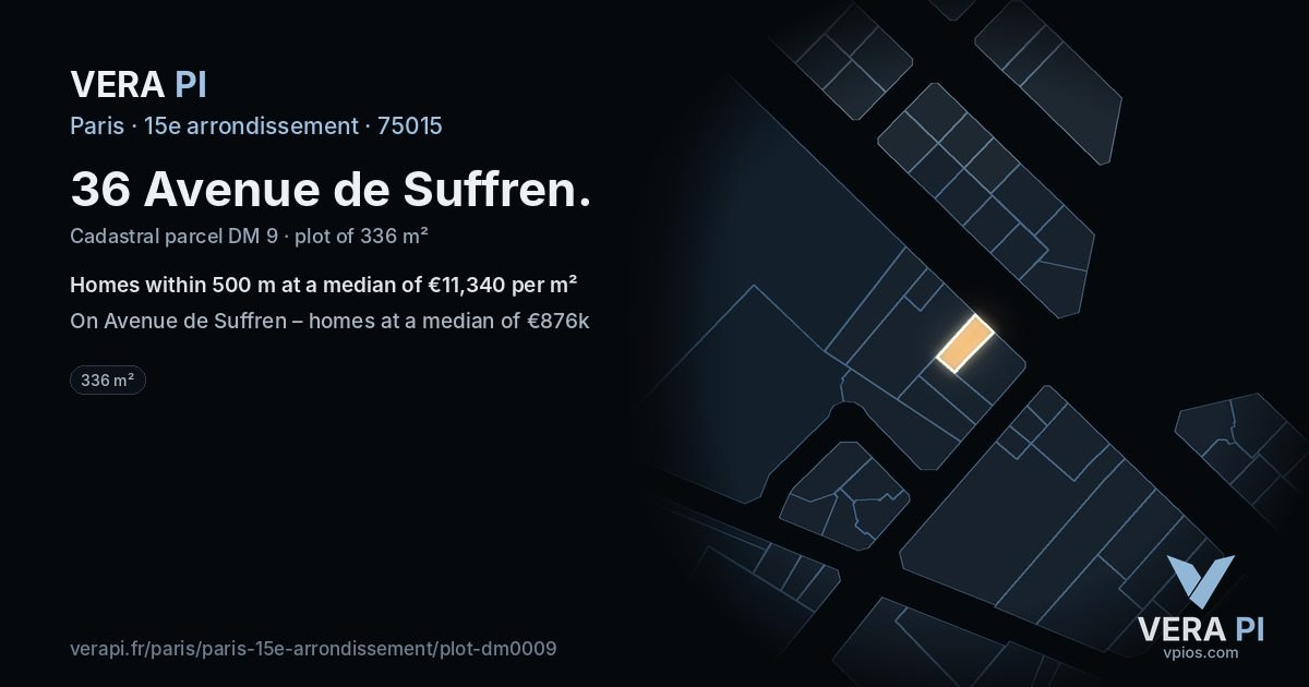 36 Avenue de Suffren, 15e arrondissement at night – the plot lit, the parcels around coloured by the prices near them