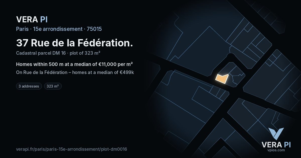37 Rue de la Fédération, 15e arrondissement at night – the plot lit, the parcels around coloured by the prices near them