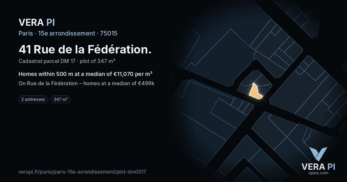 41 Rue de la Fédération, 15e arrondissement at night – the plot lit, the parcels around coloured by the prices near them