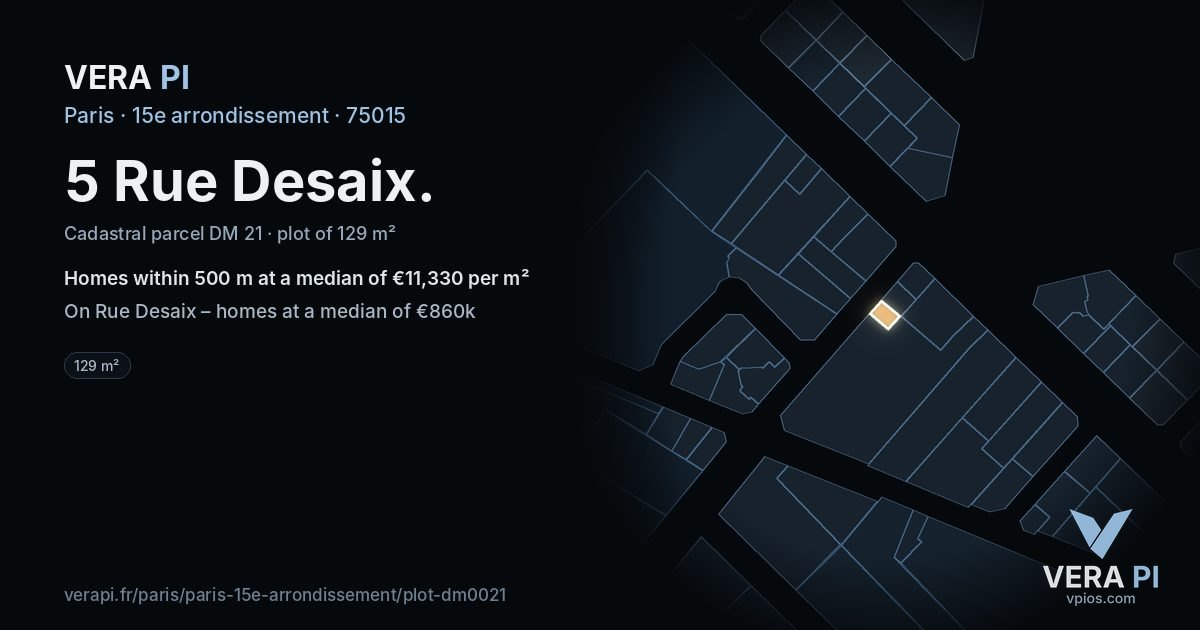 5 Rue Desaix, 15e arrondissement at night – the plot lit, the parcels around coloured by the prices near them