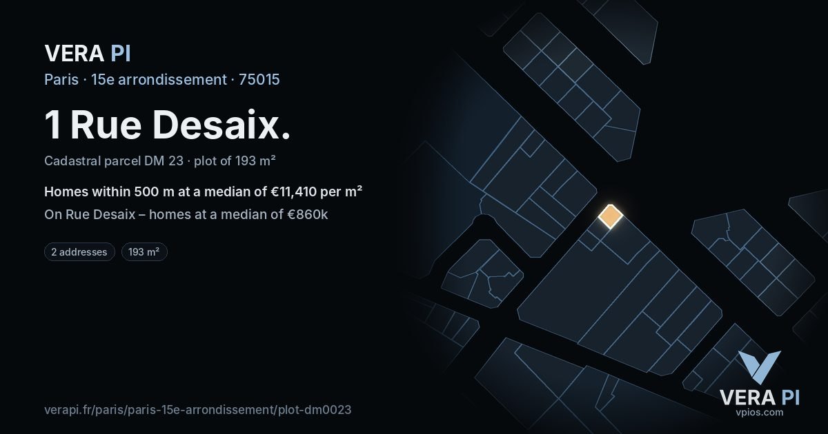1 Rue Desaix, 15e arrondissement at night – the plot lit, the parcels around coloured by the prices near them
