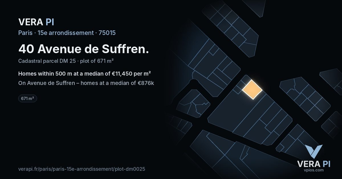 40 Avenue de Suffren, 15e arrondissement at night – the plot lit, the parcels around coloured by the prices near them