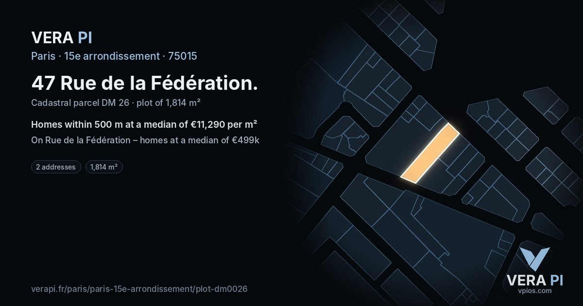 47 Rue de la Fédération, 15e arrondissement at night – the plot lit, the parcels around coloured by the prices near them