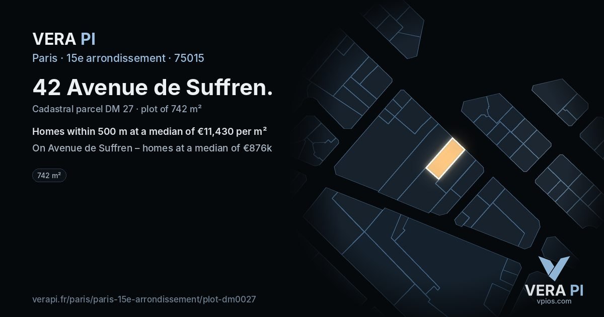 42 Avenue de Suffren, 15e arrondissement at night – the plot lit, the parcels around coloured by the prices near them