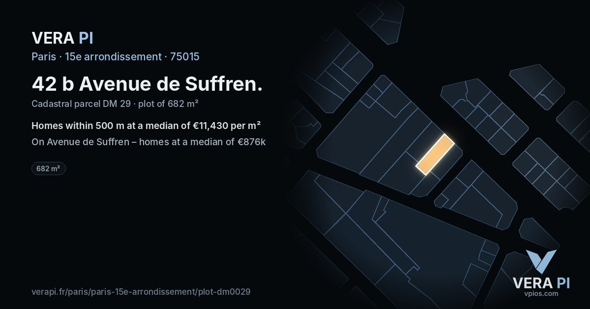 42 b Avenue de Suffren, 15e arrondissement at night – the plot lit, the parcels around coloured by the prices near them