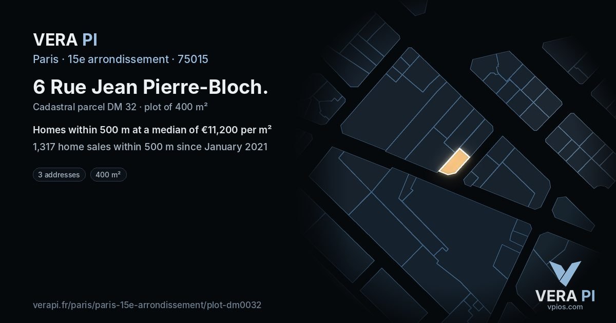 6 Rue Jean Pierre-Bloch, 15e arrondissement at night – the plot lit, the parcels around coloured by the prices near them